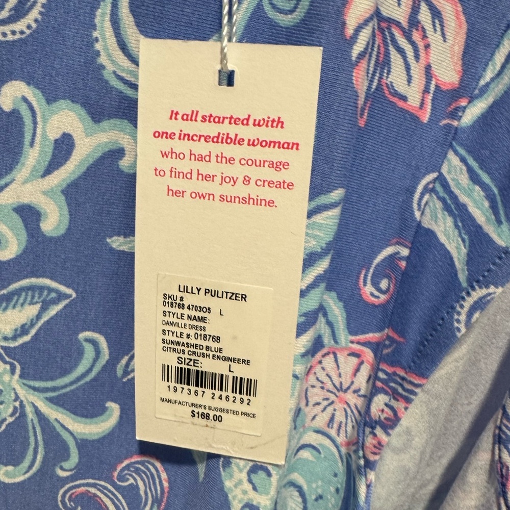 Lilly Pulitzer | NWT Danville Dress Women’s Large Sunwashed Blue Citrus Crush - Picture 5 of 10
